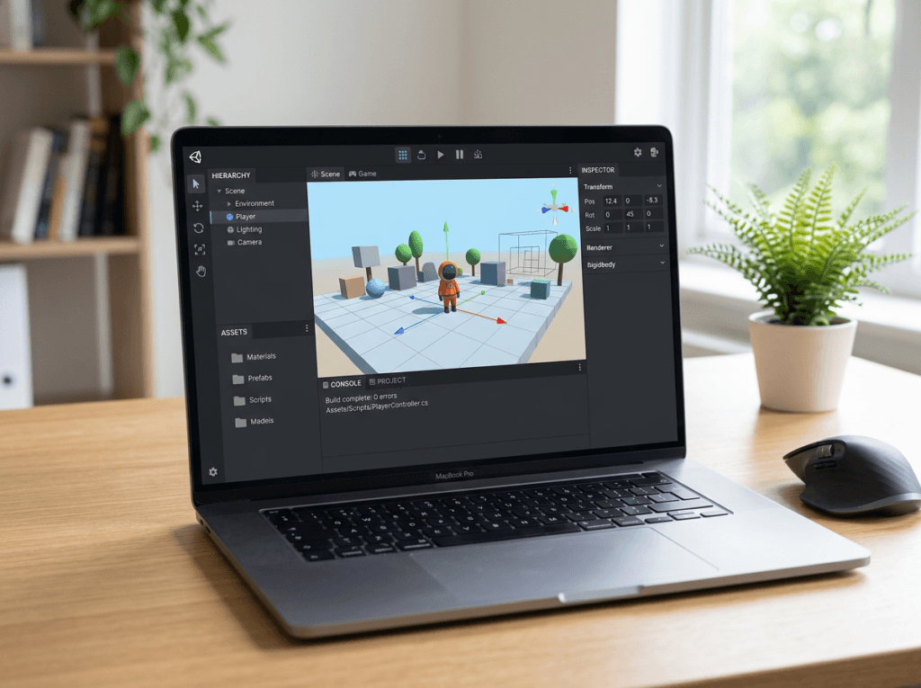 Minimalist 3D laptop game development interface