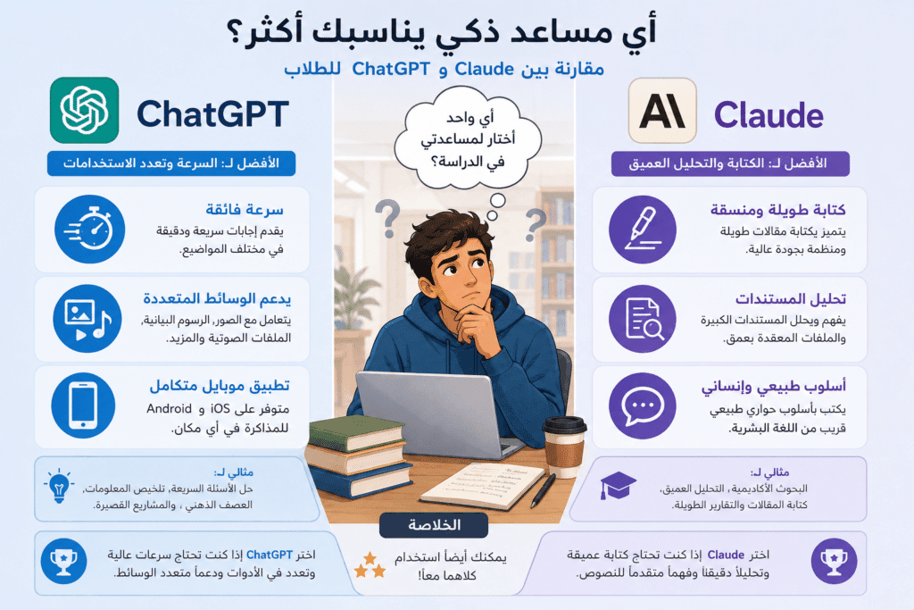 المقارنة المباشرة ChatGPT vs Claude في كتابة البحث الجامعي