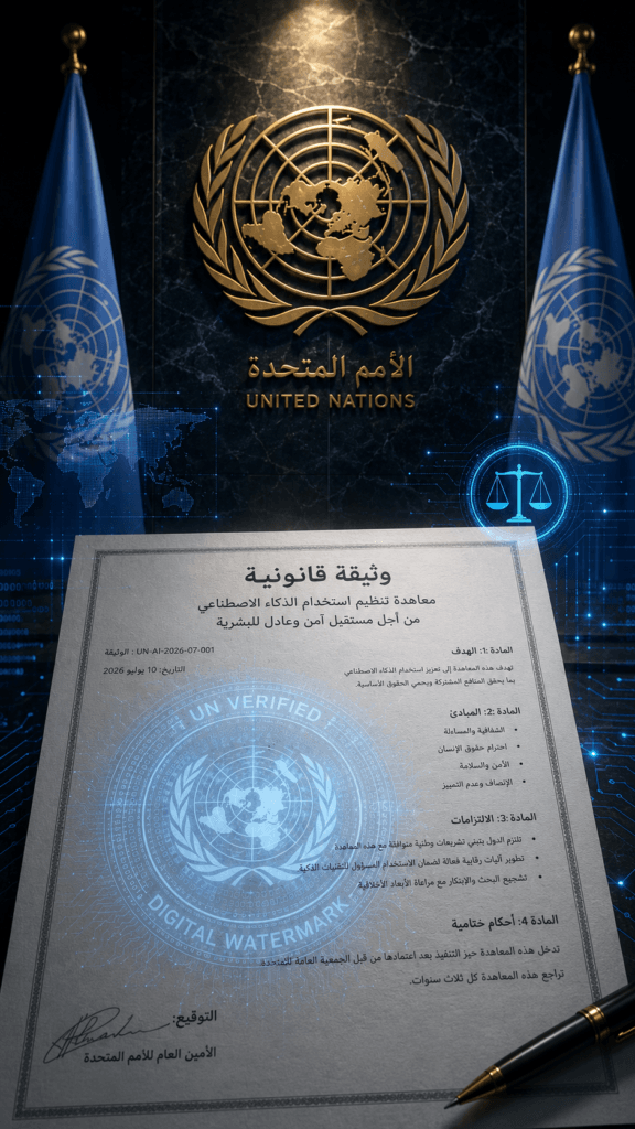 حوار الأمم المتحدة حول حوكمة الذكاء الاصطناعي وقانون وسم الذكاء الاصطناعي الأمريكي AI Labeling Act لعام 2026.