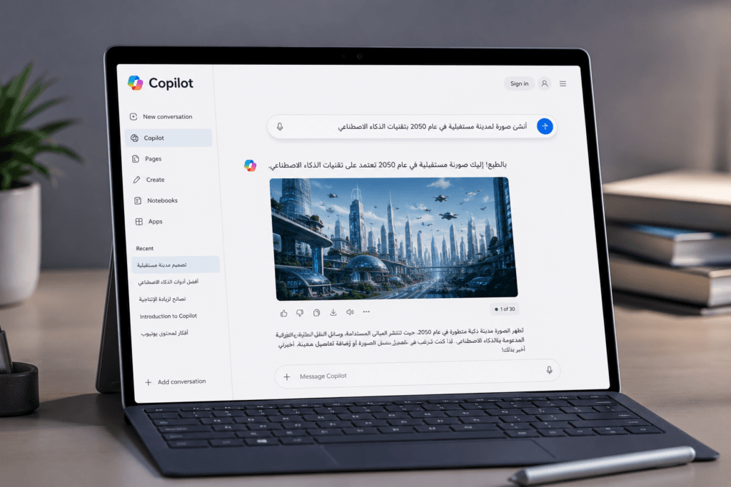 واجهة Microsoft Copilot المجانية للبحث وتوليد الصور