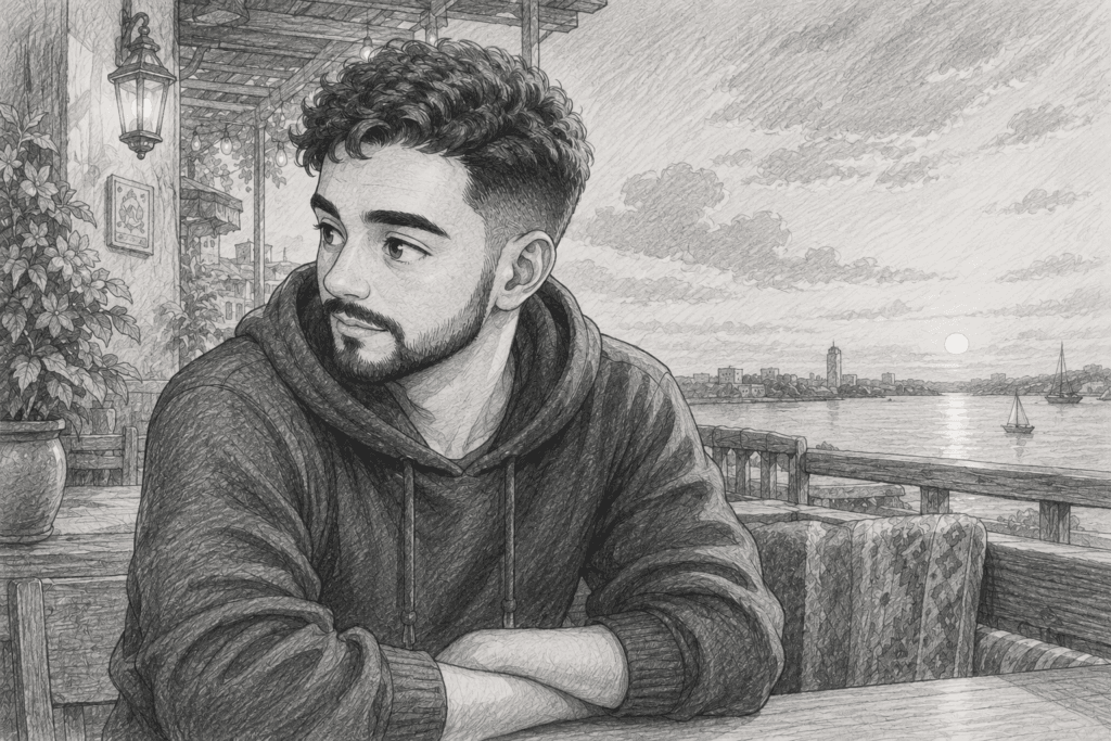 رسمة قلم رصاص لوجه بتفاصيل ظلال واضحة.