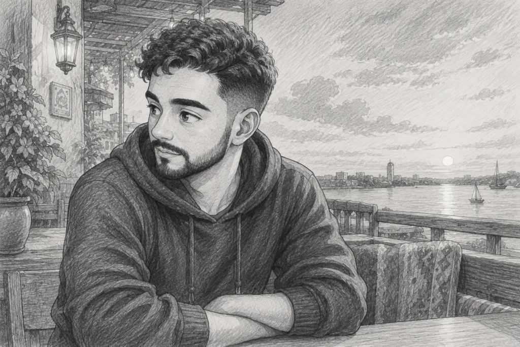 رسمة قلم رصاص لوجه بتفاصيل ظلال واضحة.