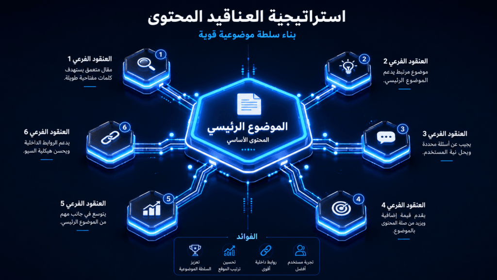 مستقبل البحث في مصر 2026 كيف تحولنا من الكلمات المفتاحية إلى نوايا المستخدم؟ 4 استراتيجية بناء السلطة الموضوعية Topic Authority واستخدام العناقيد الموضوعية في SEO.