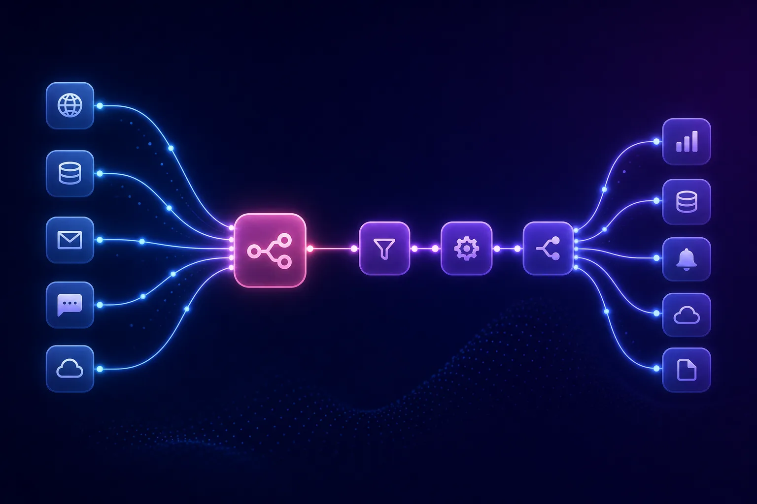 رسم توضيحي لمنصة n8n وأتمتة سير العمل عبر عقد متصلة